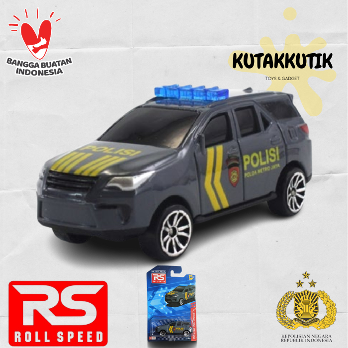 Mainan Mobil Polisi Indonesia Diecast RS Roll Speed 1:64 Mobil Patwal Fortuner Polisi SUV PJR Sabhar