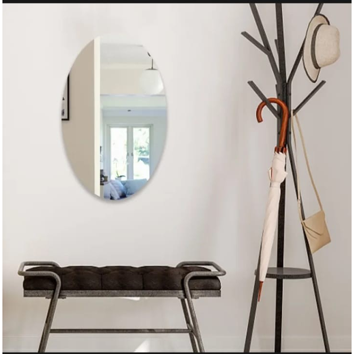 Stiker Cermin Tempel Kaca Dinding Oval Anti Pecah