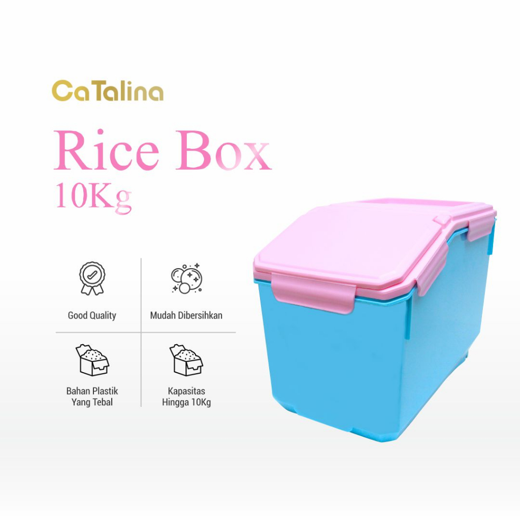 Tempat penyimpan beras 10 kg rice box beras kotak wadah beras peralatan dapur pink