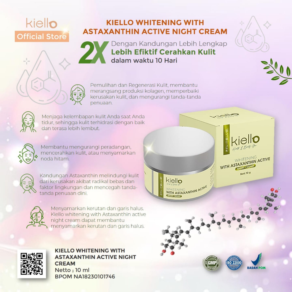 NIGHT CREAM KIELLO WHITENING WITH DNA SALMON ASTAXANTHINE