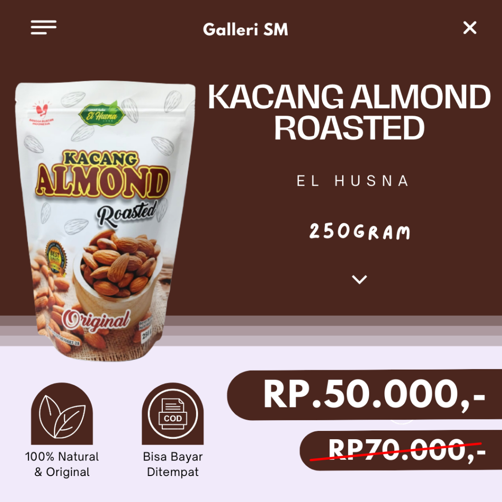 

Kacang Almond Kupas Panggang 250gr Almond Roasted Oleh Oleh Haji Umroh Mekah Original