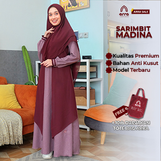 ARRA - Baju Gamis Madina Fashion Muslim Wanita Dewasa Warna Charcoal Maroon Sky Blue Bahan Madina Cotton Mix Ceruty - Size S M L XL XXL  3XL 4XL