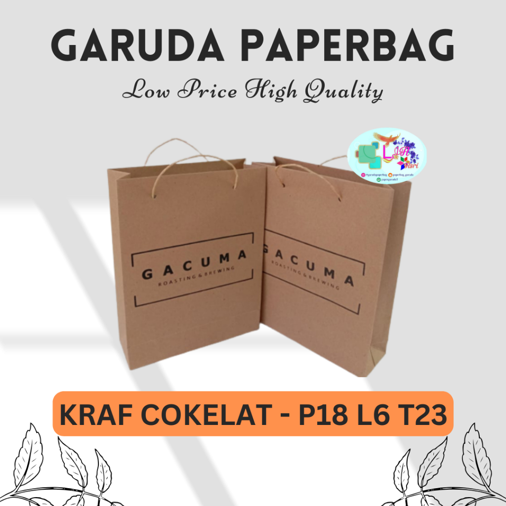 

Paper Bag Murah, Paper Bag Kraf Cokelat Size 18x6x23 Sablon 1 Sisi/2 Sisi 1 Warna Free Design