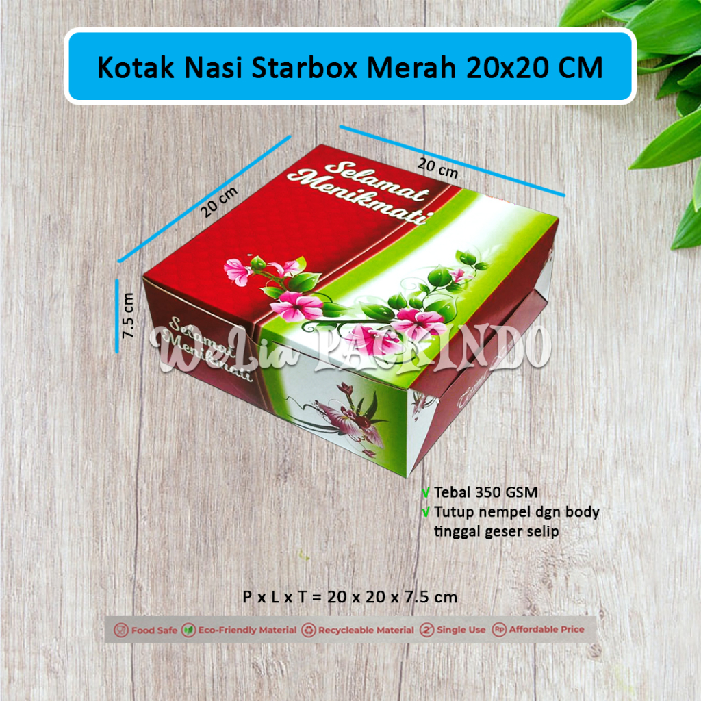 

[1 PCS] Kotak Nasi 20x20 Motif Starbox Merah / Catering Box Nasi / Kotak Kue / Dus Makanan Model GS