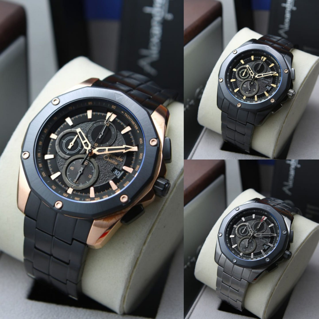 JAM TANGAN PRIA ALEXANDRE CHRISTIE AC 6663 AC6663 BLACK STAINLESS ORIGINAL