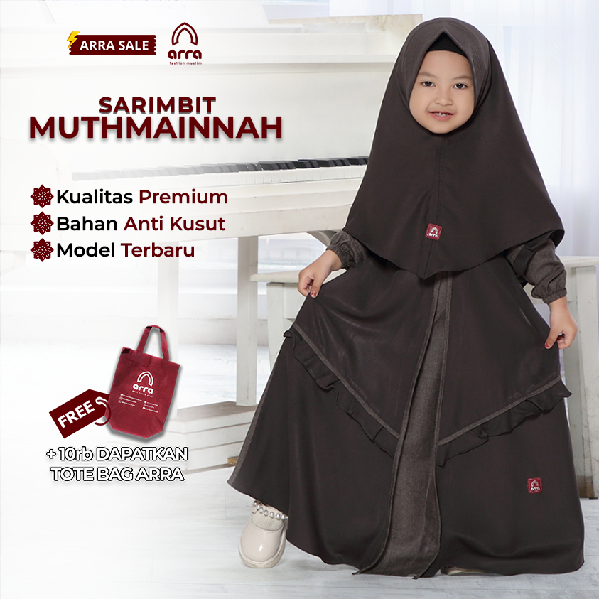 ARRA - Baju Gamis Muthmainnah Fashion Muslim Anak Perempuan Warna Coffee Mint Mustard Bahan Madina Cotton Mix Lady Zara - Size XS S M L XL XXL