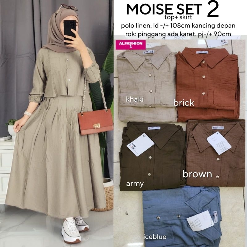 MOISE SET BY ALFASHION// Top+skirt Polo linen// Bisa COD