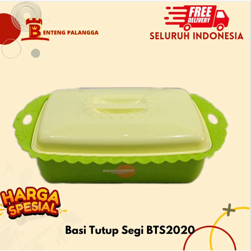 Basi Tempat Wadah Simpan Sajian Lauk Tutup Segi BTS2020 Tempat Sayur Plastik Hijau Golden Sunkist Fo