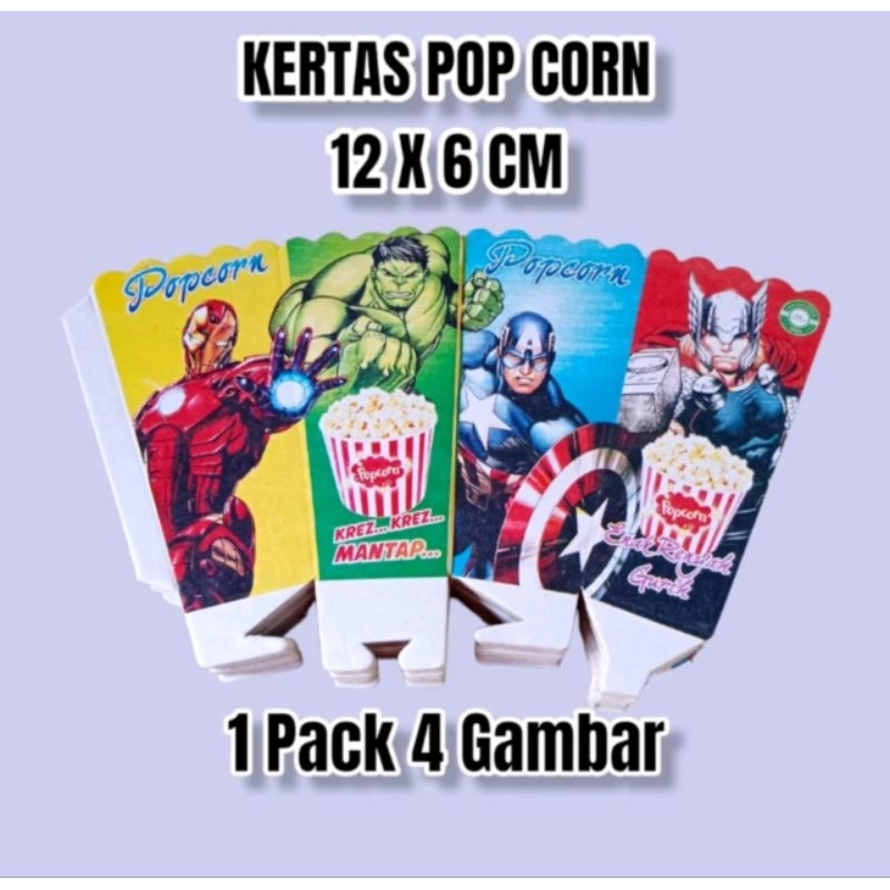 

Wadah Pop Corn Isi 100 Pcs Ukuran 12 x 6 Cm Terlaris 1 Pack 4 Gambar // Kertas pop corn // Kemasan Pop Corn