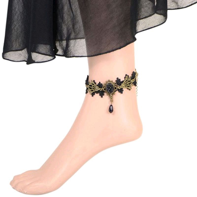 Gelang kaki Choker desain gothic vintage renda bunga hitam