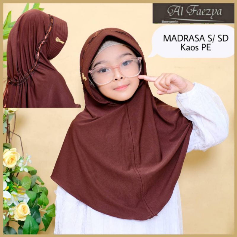 HIJAB ANAK SERUT PITA KAOS (M) HITAM ORI ALFAEZYA