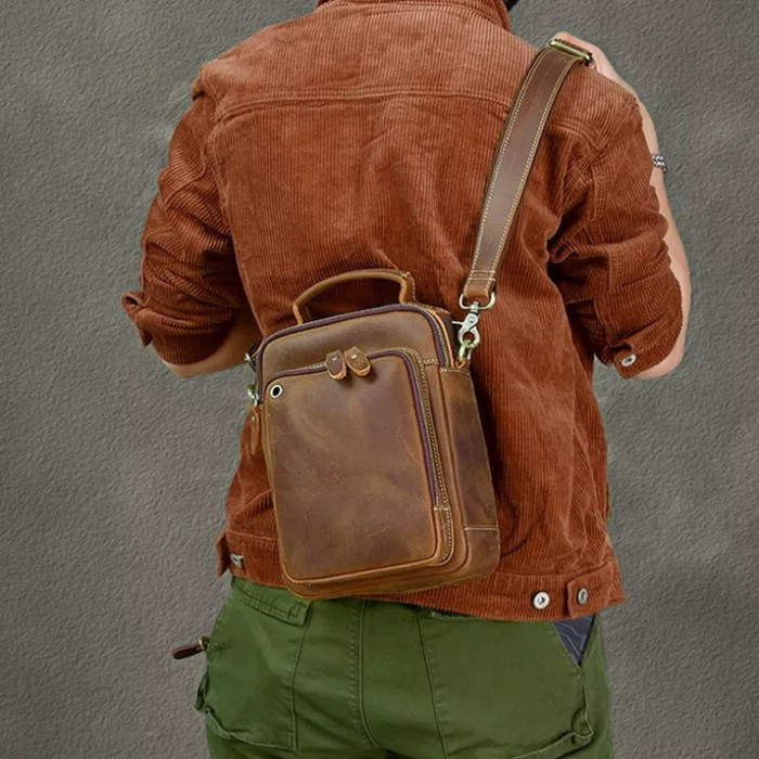 Tas Jinjing Pria Asli Kulit - Tas Pria Selempang Original Kulit Asli - Tas Kulit Sapi Asli Model Sel