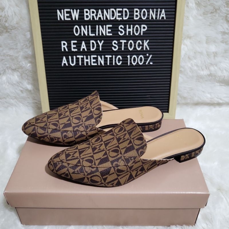 sandal bonia original flat shoes mules tutup depan monogram