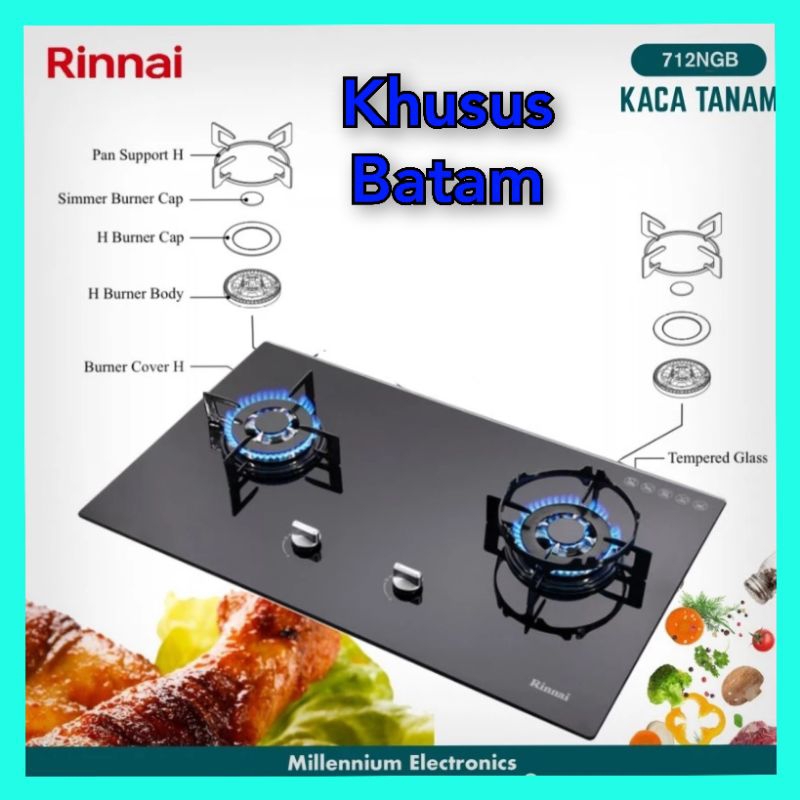 RINNAI RB-712NGB KOMPOR TANAM/KOMPOR GAS TANAM-BAHAN KACA (KHUSUS BATAM)