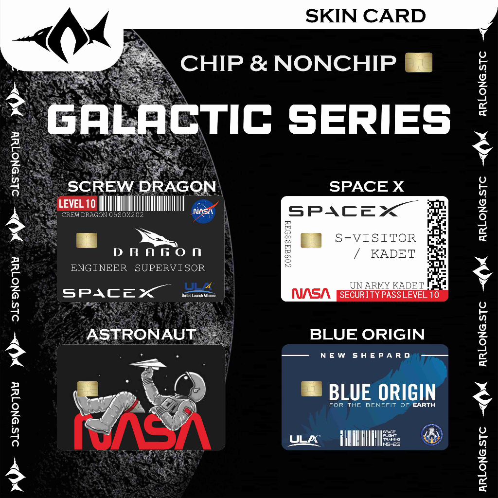 

VINIL Skin Card / Skin Kartu / Sticker Kartu ATM Chip & Nonchip Galactic Series - Space x / Nasa / Crew Dragon / Blue Origin Dll - Stiker Anti Air