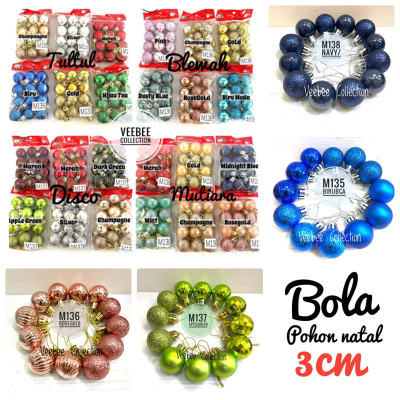 Hiasan Bola Pohon natal 3cm/ bola hias pohon natal/ aksesoris pohon / hiasan natal