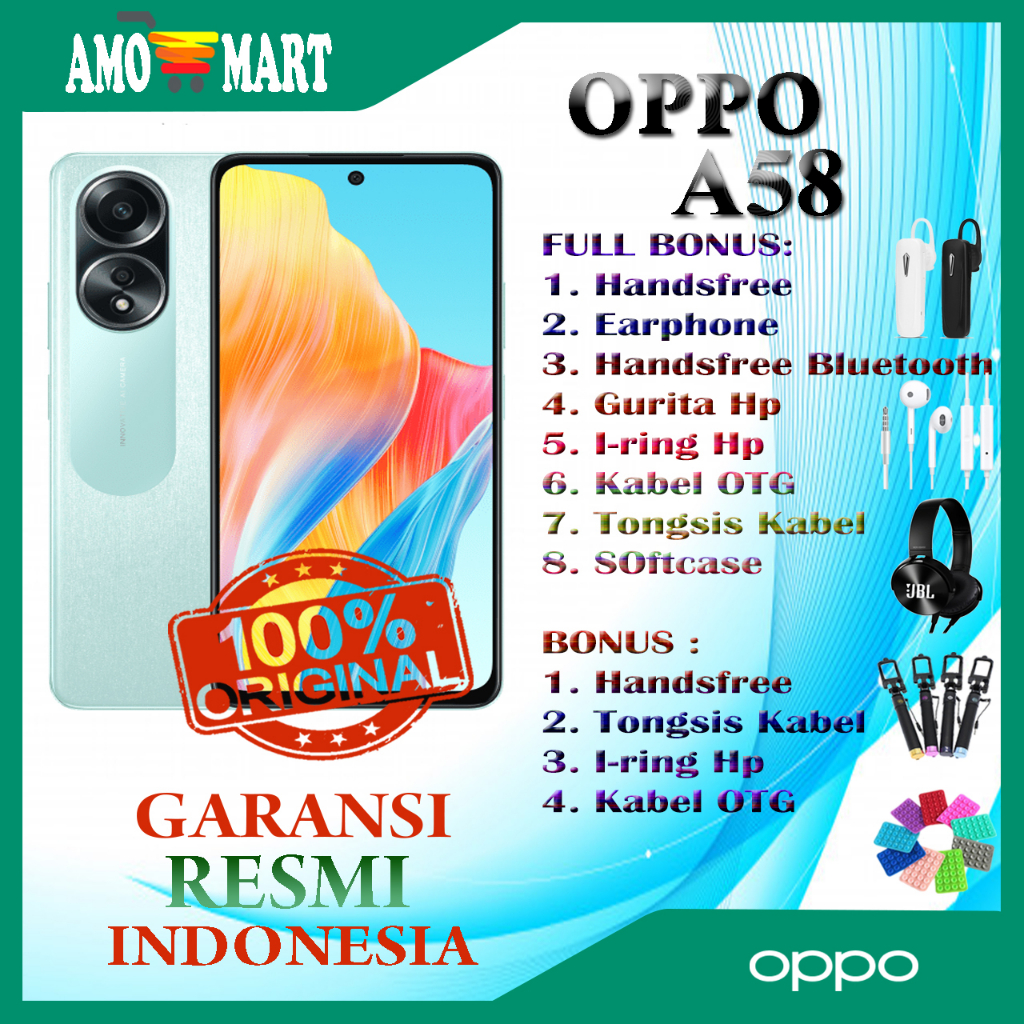 HP OPPO A58 RAM 6/128 GB NEW 100% ORI GRS RESMI INDONESIA TERMURAH