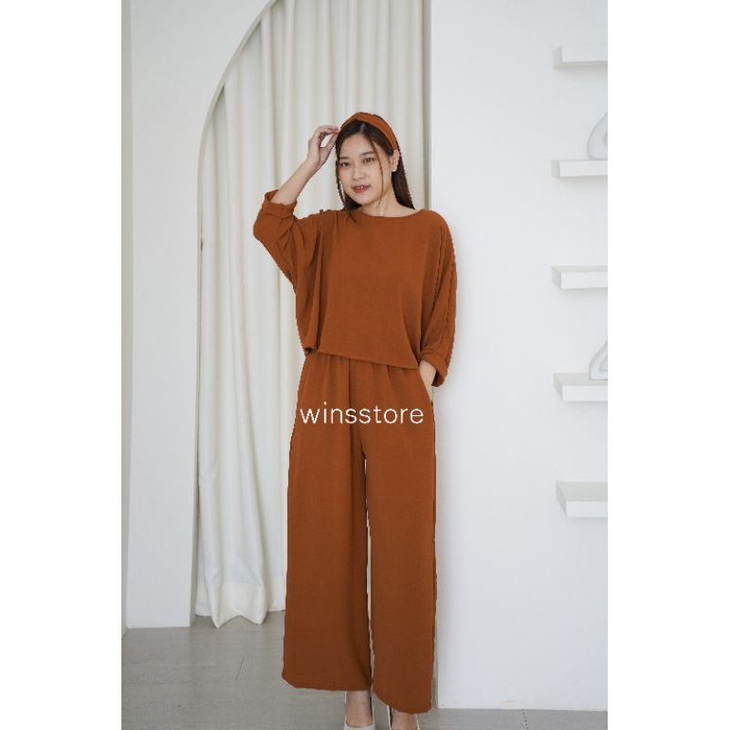 Glory one set crop top Crinkle / setelan wanita crinkle