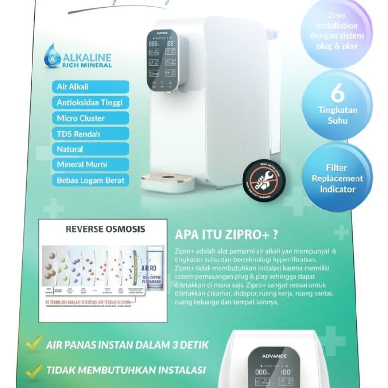ADVANCE- Reverse Osmosis Zipro Plus Water Purifier ( WS8839)-Filter Air minum - Dispenser Tanpa Galo