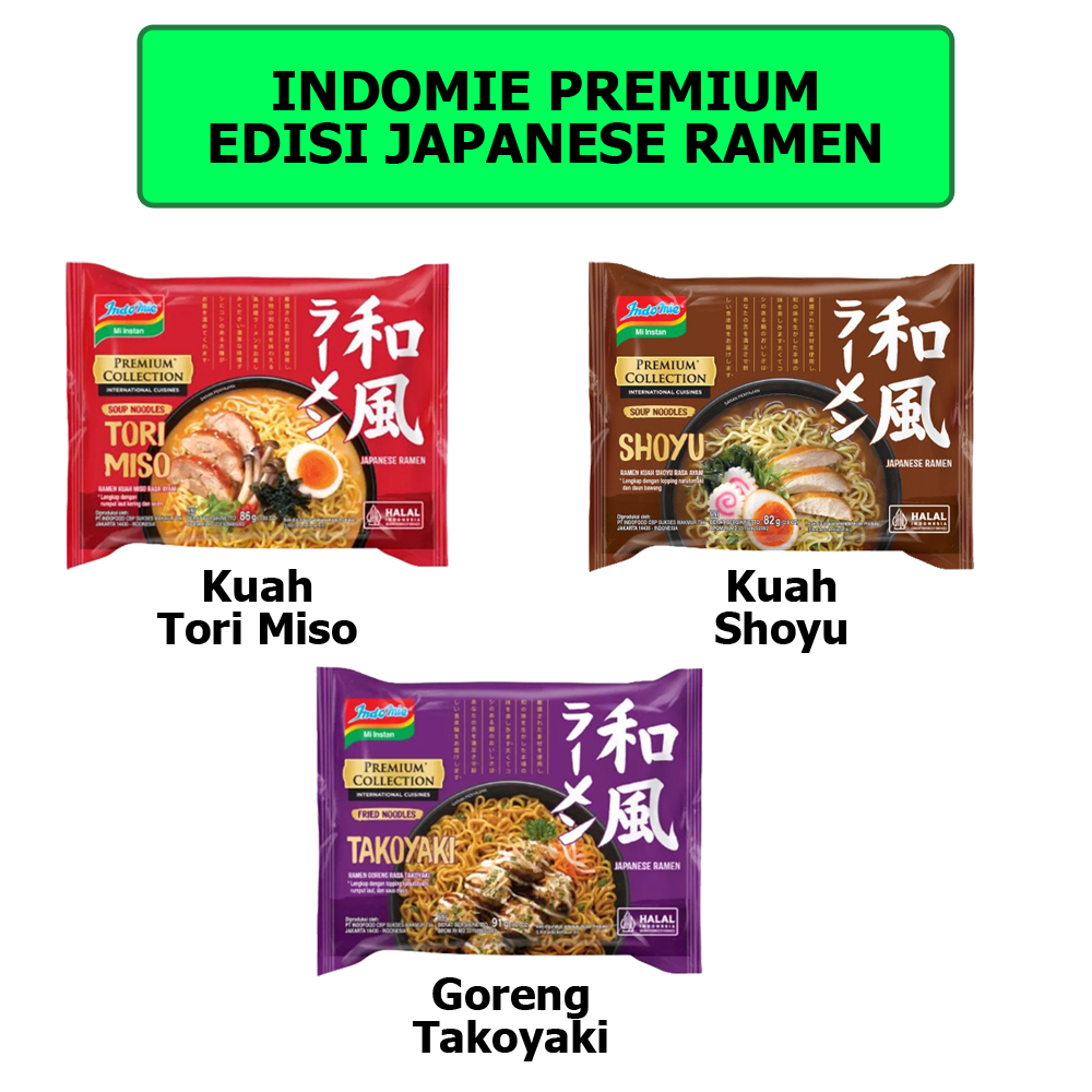 

Indomie Goreng / Kuah Premium Edisi Japanese Ramen Tori Miso / Takoyaki / Shoyu