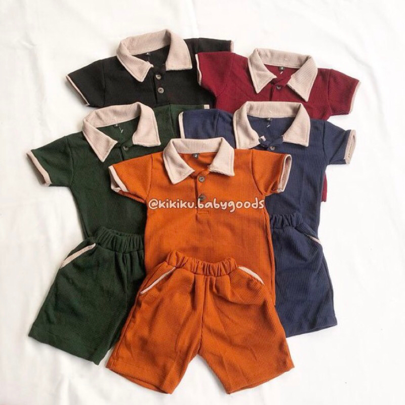 Nui Polo Setelan Anak Laki-Laki dan Perempuan 9 Bulan - 6 Tahun Bahan Waffle Uniqlo
