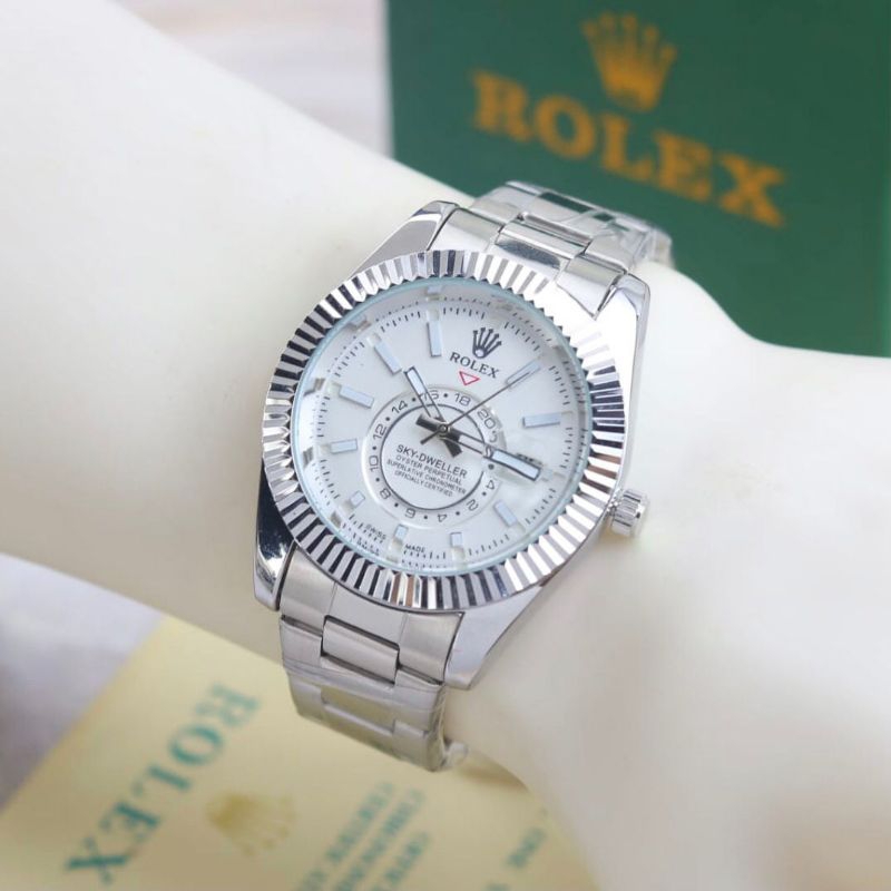 free box ori // jam tangan pria rolex lingkar bawah ring gerigi strap rantai fitur tanggal aktif dia