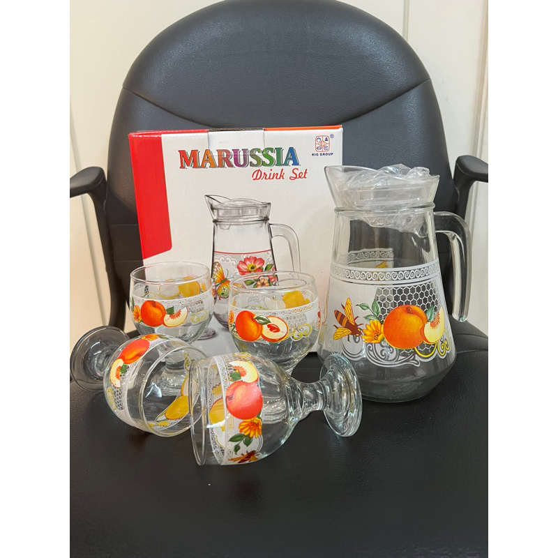 Marussia Drink Set 1 pcs( 1 Teko, dan 4 Gelas kaki cantik) /Drink Set Printing Murah dan Berkualitas