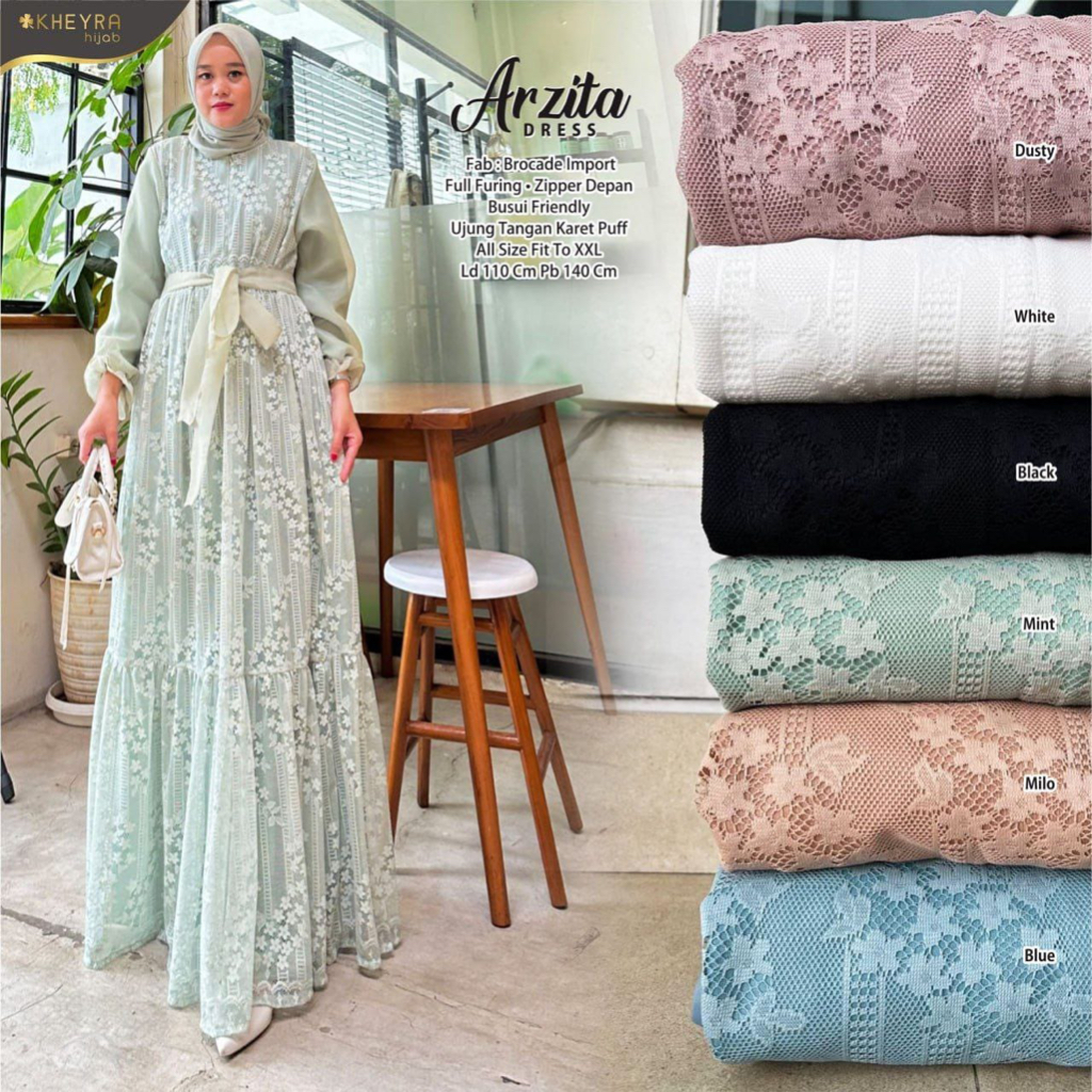 ARZITA DRESS BERMOTIF BAHAN BROCADE ORIGINAL KHEYRA