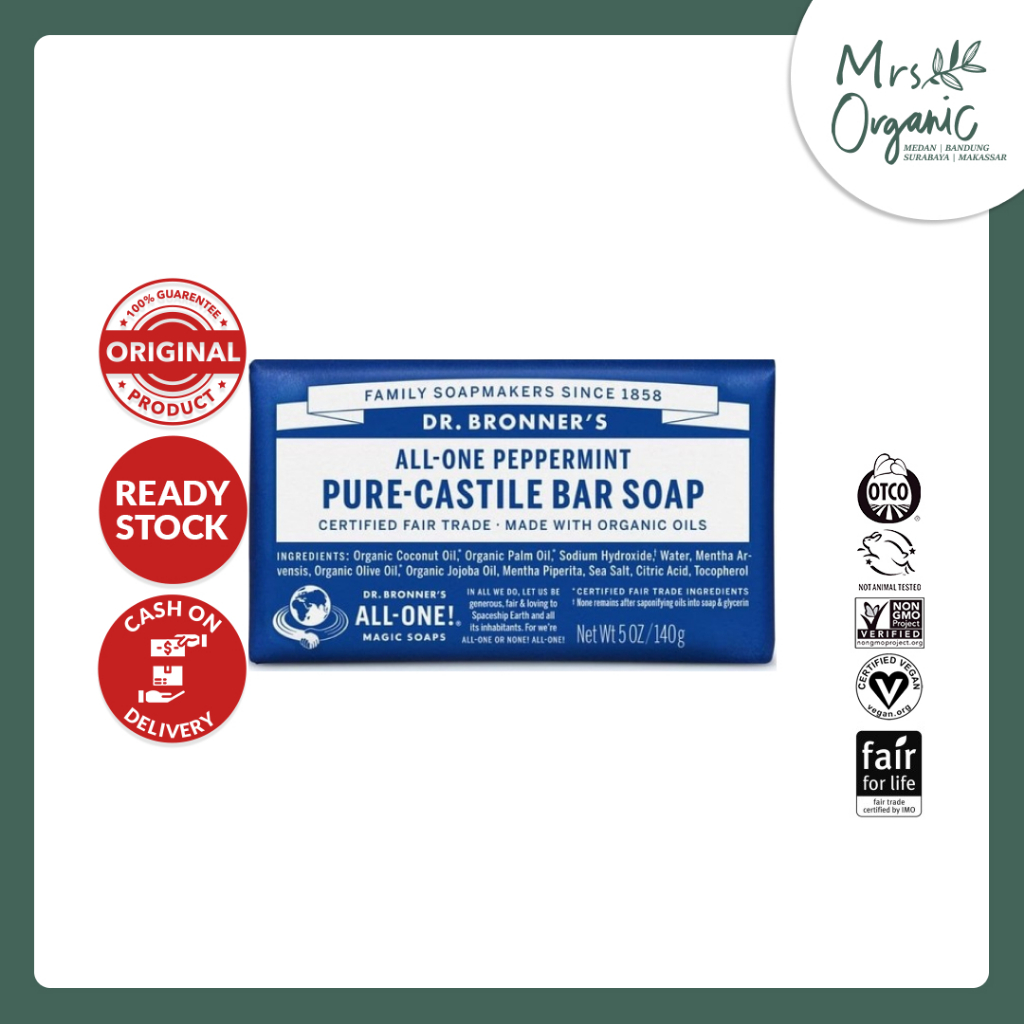 Peppermint Pure Castile Bar Soap Dr. Bronner's 140 g