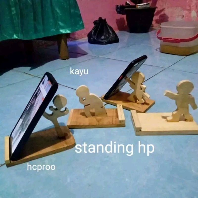 Stand hp kayu karakter stand holder smartphone dudukan hp dari kayu