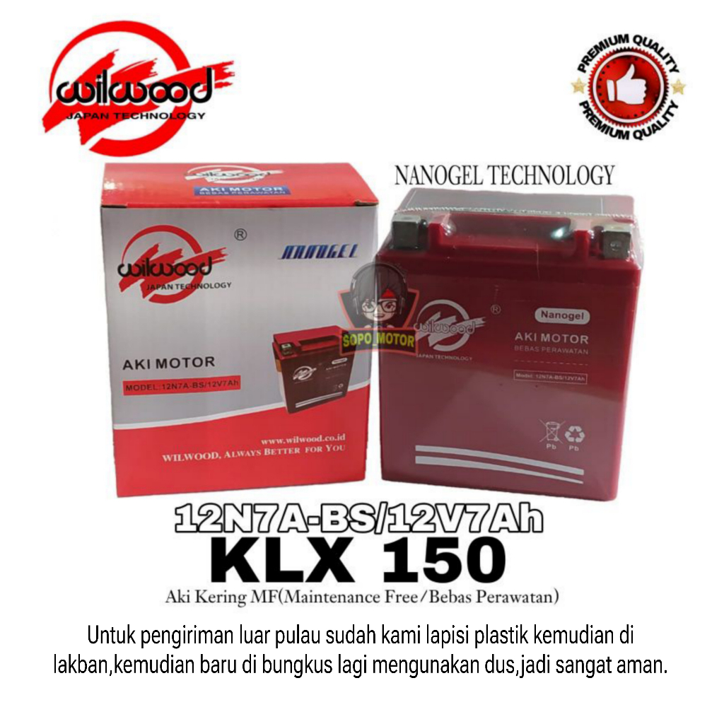 Aki kering KLX 12N7A-BS dengan nanogel teknologi merk wilwood MURAH AWET
