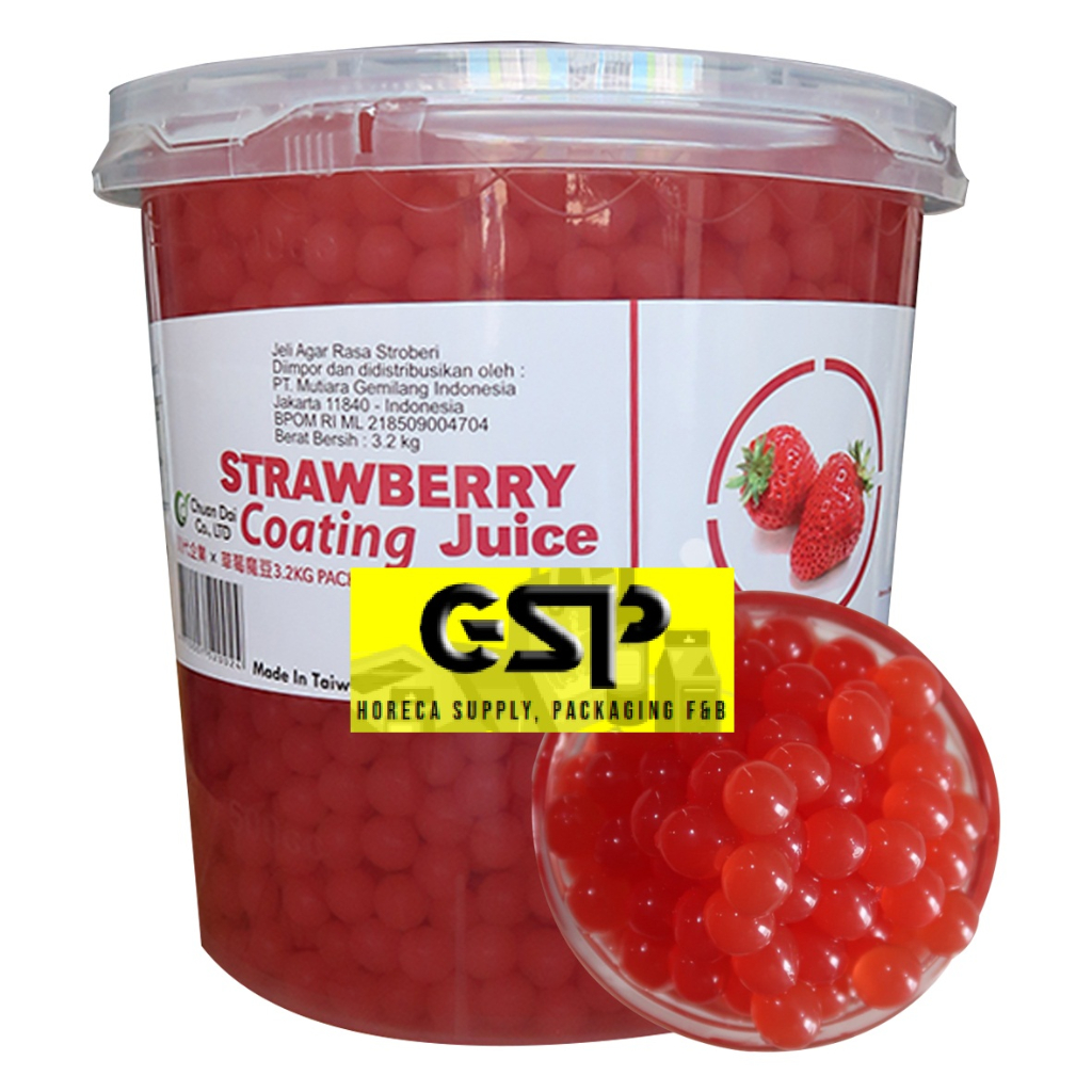 

Popping Boba Strawberry 3.2kg COATING JUICE AGAR JELLY, Import Taiwan poping bobba meletus