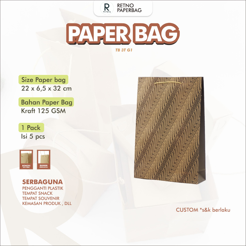 

Paper Bag Polos Dan Motif Tas Kertas Kraft Coklat Hadiah TB3-Retno Paperbag