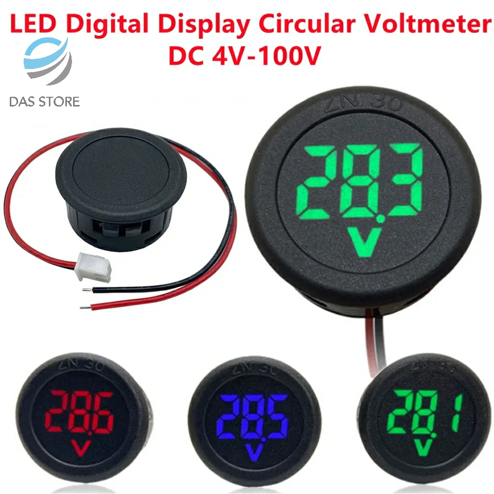Voltmeter DC 5-100V DC Digital Bentuk Bulat Dengan Display LED red green blue