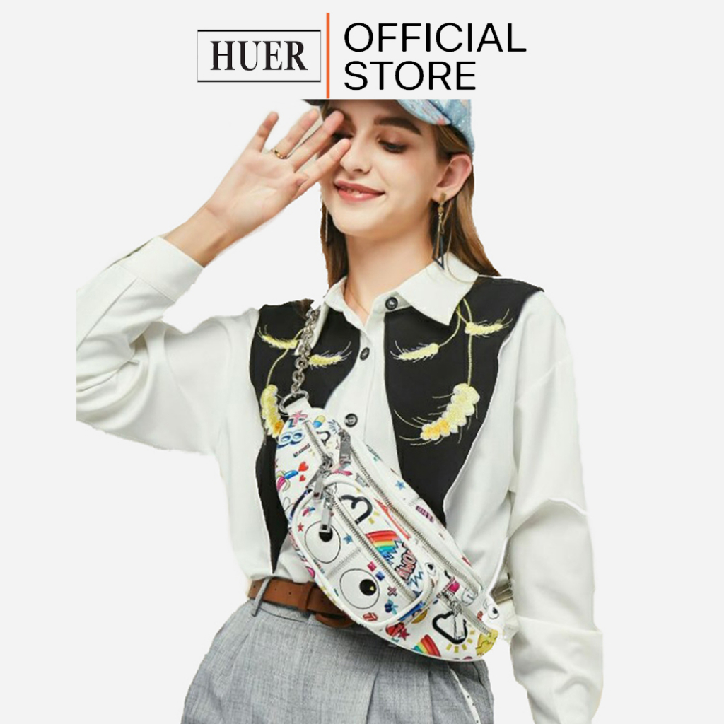 HUER ~ Tas Wanita Rewhy Eye Theme Printed Waist Bag 9454-044White
