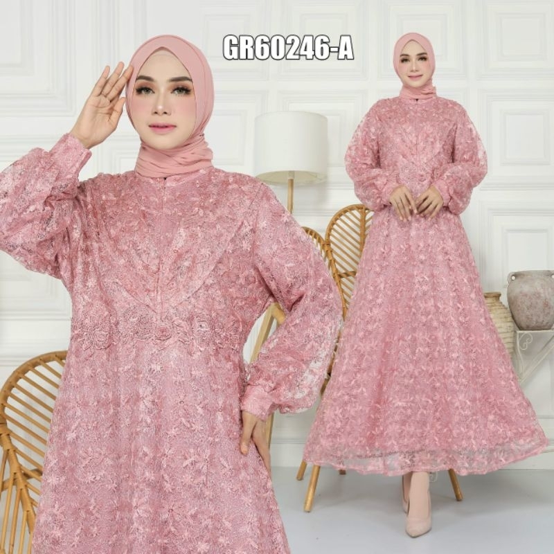 Gamis ANISA tile brokat pesta mewah halus premium dress kondangan lebaran muslimah hijab busui frien
