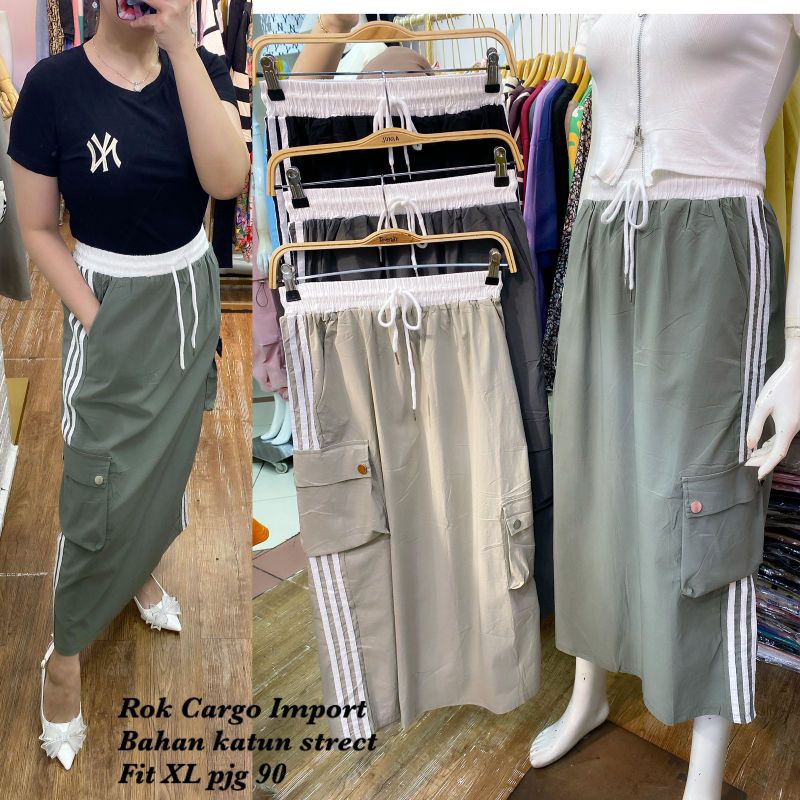 rok cargo import katun Stretch fashion wanita modern