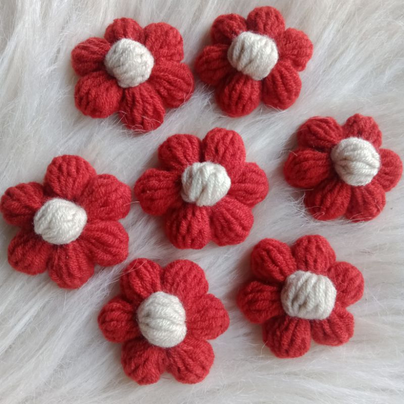 Bunga puff rajut //Hiasan bunga rajut gembul