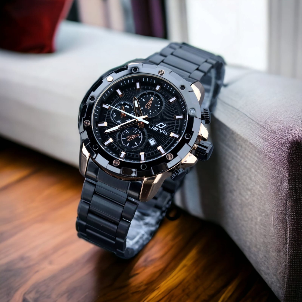 PROMO JAM TANGAN PRIA JARVIS 9394 STAINLESS STEEL ELEGAN TANGGAL AKTIF FREE BOX