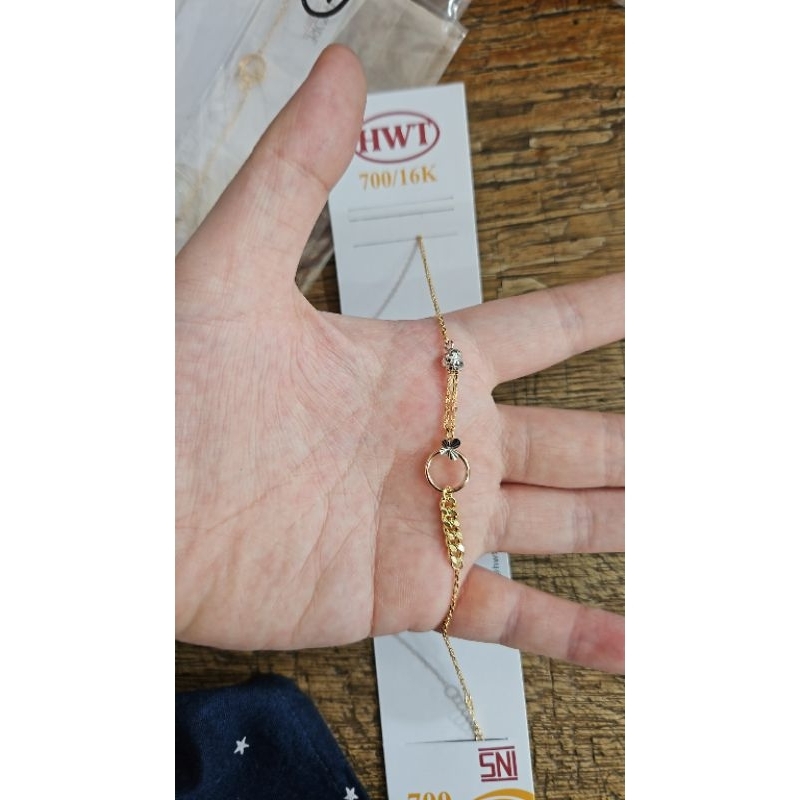 gelang rantai kupu permata putih butterfly emas asli 700 70%16k hwt