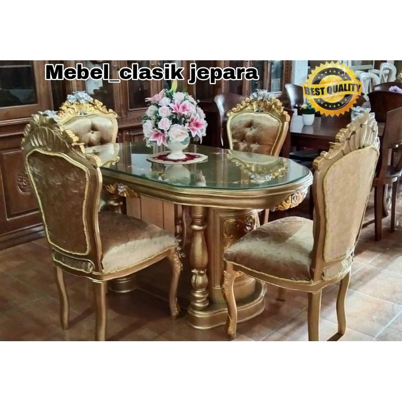 meja makan Ganesa kayu jati + kaca