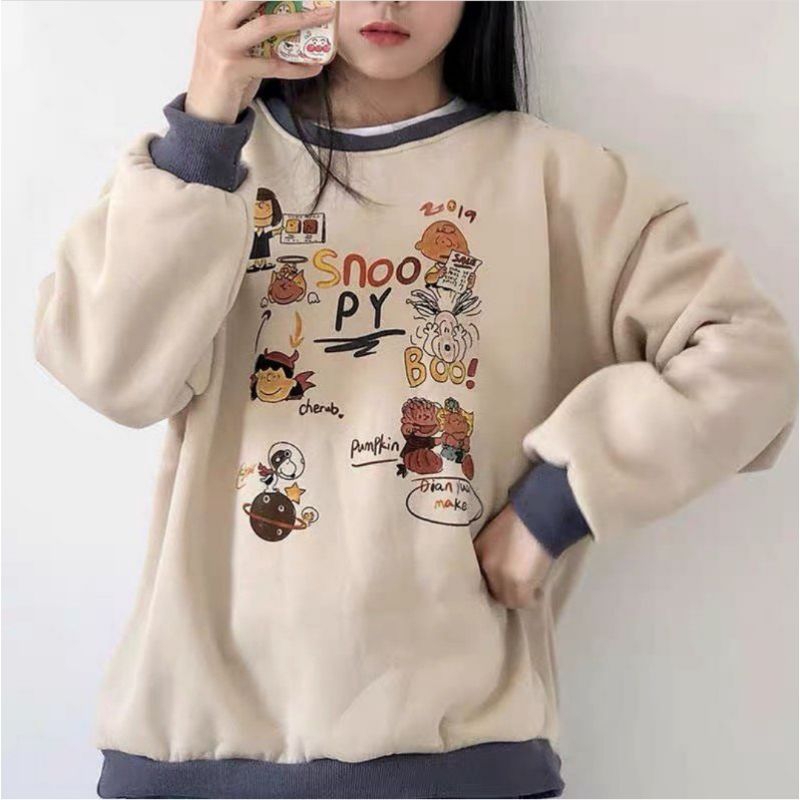SWEATER WANITA OVERSIZE SNOOPY // SWEATER WANITA LUCU ALA KOREA FLEECE TEBAL TERBARU