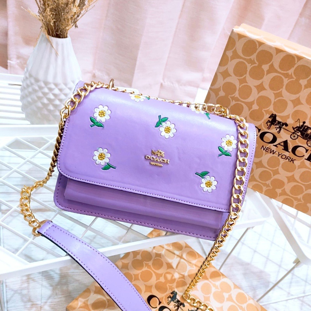 C0@ch Tas  Wanita Klare Flower Tali Rantai Premium | Tas Selempang | Shoulder Bag | COD | Free Serti