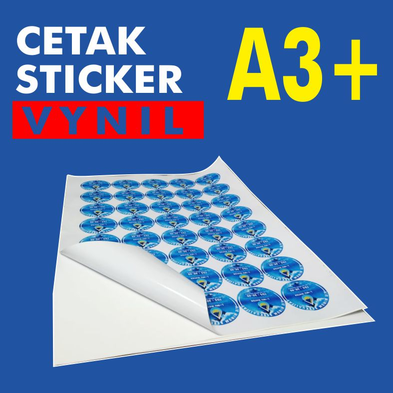 

Print & Cut Sticker Vinyl A3+, Cetak Kiss Cut Stiker Label Vinyl (Tahan Air) Murah Bagus