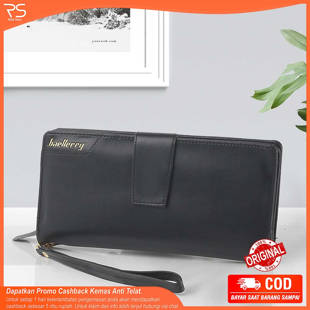 Dompet Wanita Sintetis Panjang / Dompet Simple Minimalis Warna Hitam