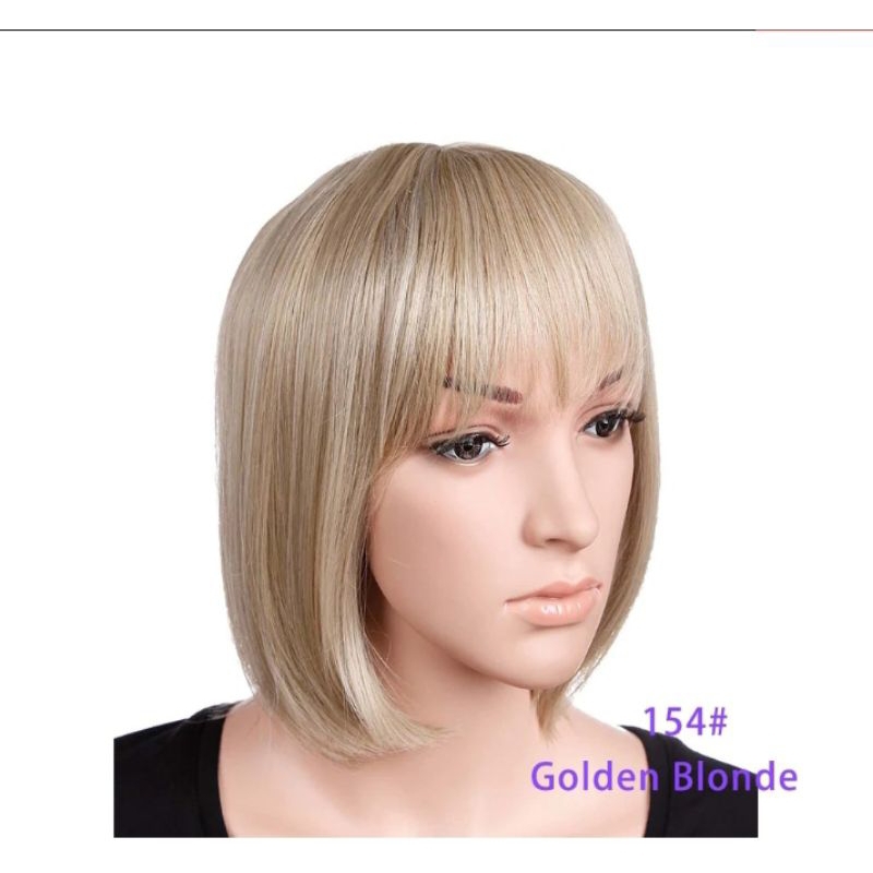 Wig Bob lurus poni pirang coklat-kuning-ungu-merah muda