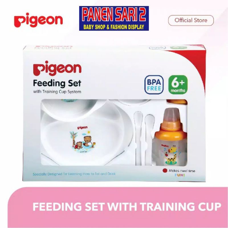 PIGEON Feeding Set with Training Cup System - Peralatan Makan Bayi (6m+) / Baby Gift Set