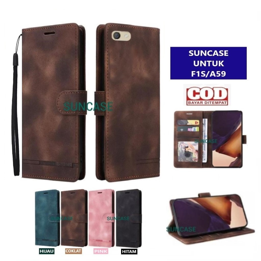 Casing OPPO F1S / A59 model flip buka tutup case kulit ada tempat foto dan kartu juga tali hp flip c