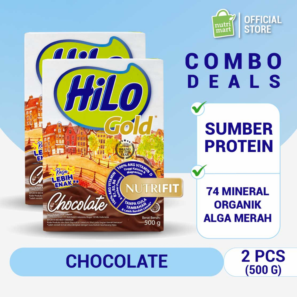 Twin Pack - HiLo Gold Chocolate 500g - Susu Tinggi Kalsium Lebih Rendah Lemak