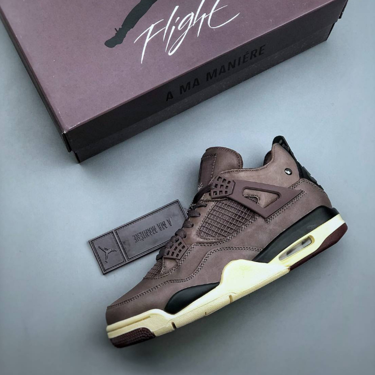 SEPATU NIKE AIR JORDAN 4 RETRO A MA MANIERE VIOLET ORE MEDIUM ASH BLACK MUSLIN BURGUNDY CRUSH ORIGIN